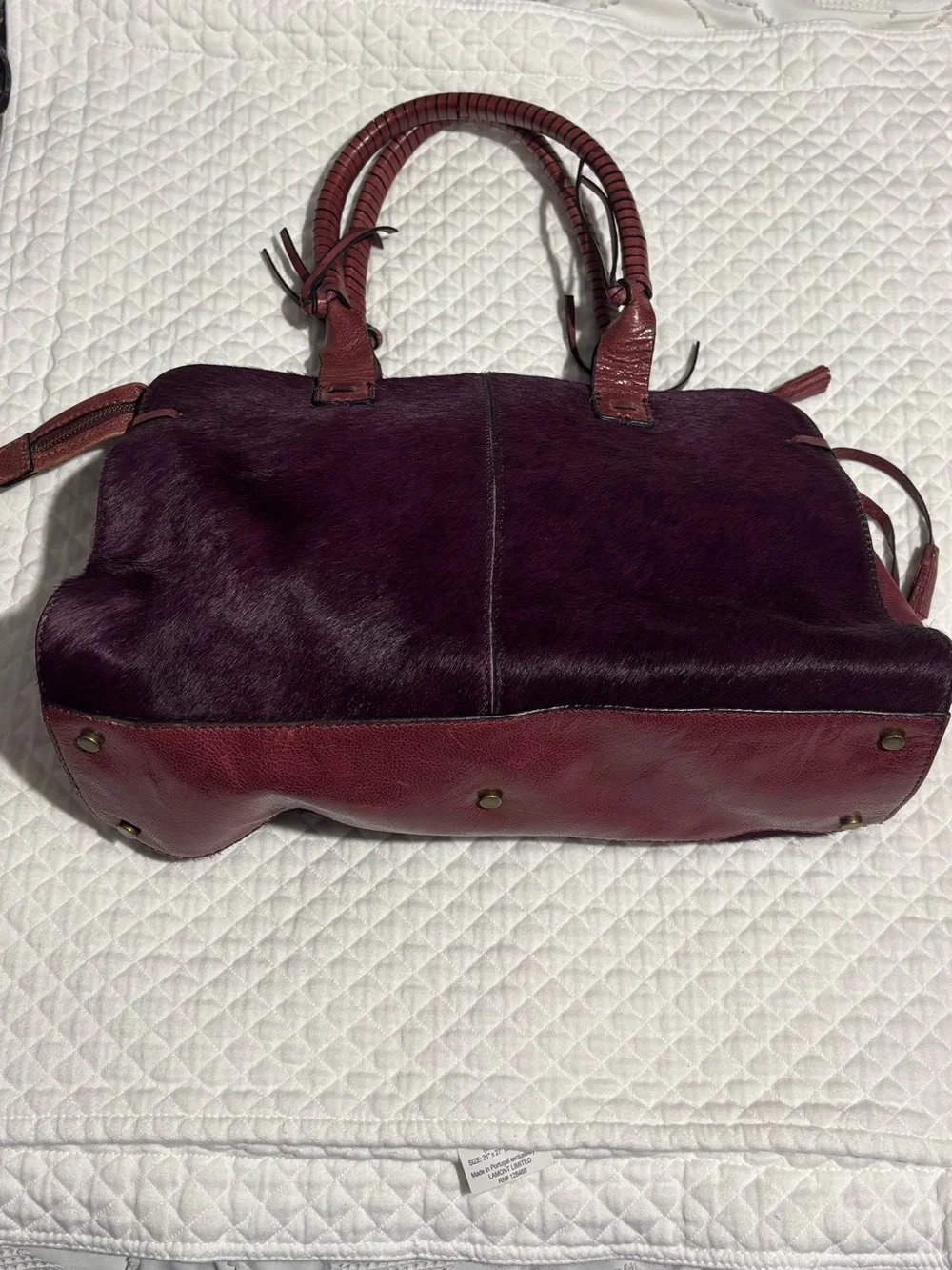 Antonio Melani Purple Leather & Hair-calf Bag with Tassel Accent EUC